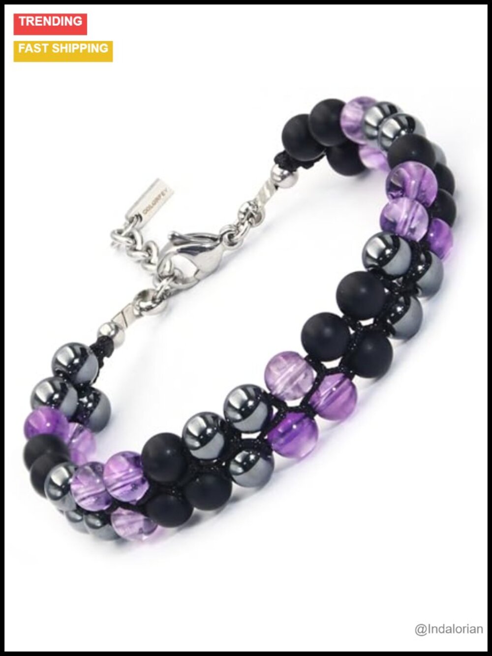 Genuine Amethyst Bracelet, Black Onyx & Hematite Healing Crystal Jewelry for